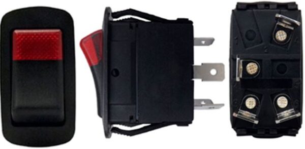 SWITCH 1 GOLPE 3C TECLA PILOTO LED ROJO 2.4X4.3