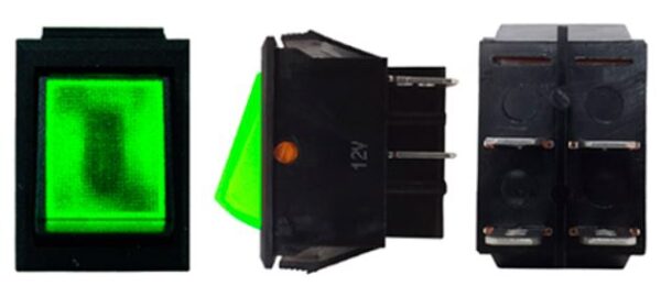 SWITCH 1 GOLPE 4 CONTACTOS TECLA VERDE 3X2.4CM