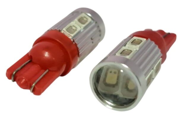 BOMBILLO T10 12V 158 10 LED CON LUPA ROJO UNIDAD